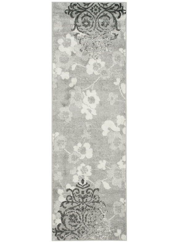 SAFAVIEH Adirondack Hortense Floral Runner Rug, Silver/Ivory, 2'6" x 22'