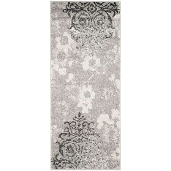 SAFAVIEH Adirondack Hortense Floral Runner Rug, Silver/Ivory, 2'6" x 6'