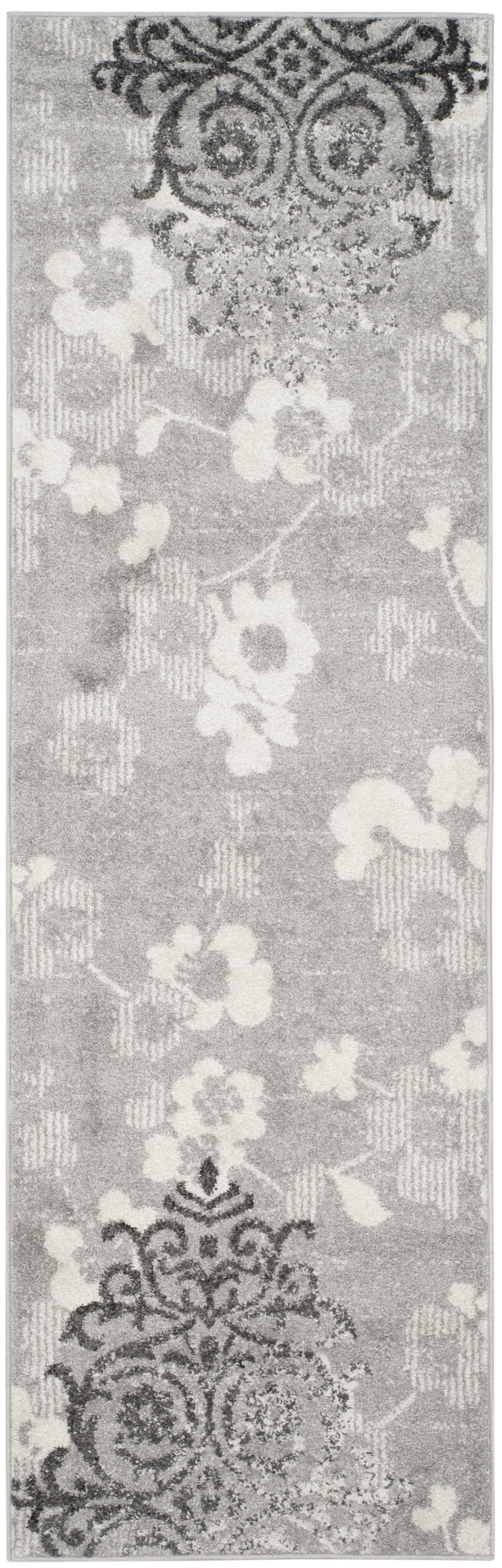 SAFAVIEH Adirondack Hortense Floral Runner Rug, Silver/Ivory, 2'6" x 8'