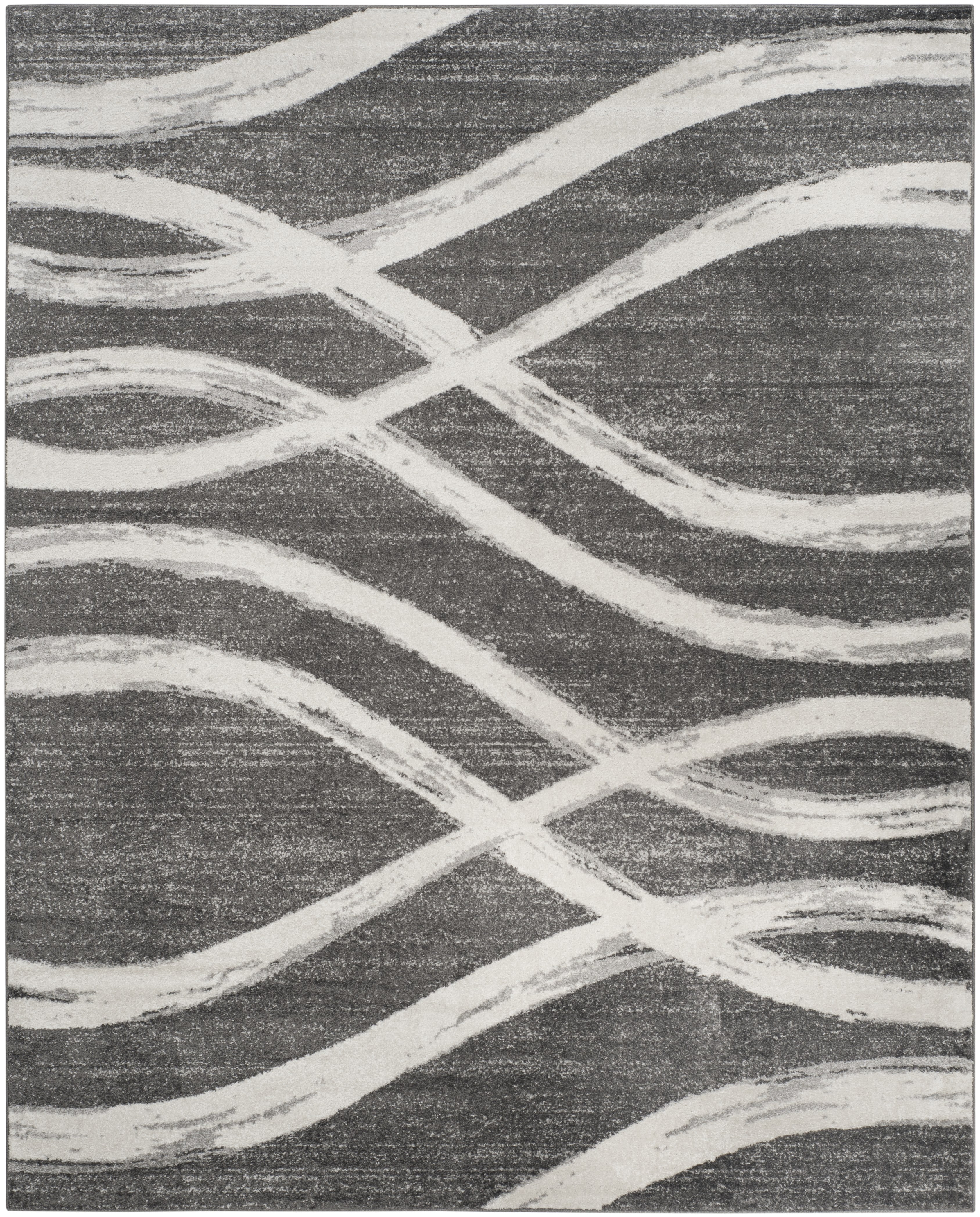 Charcoal and Ivory Synthetic Reversible Area Rug, 9' x 12'