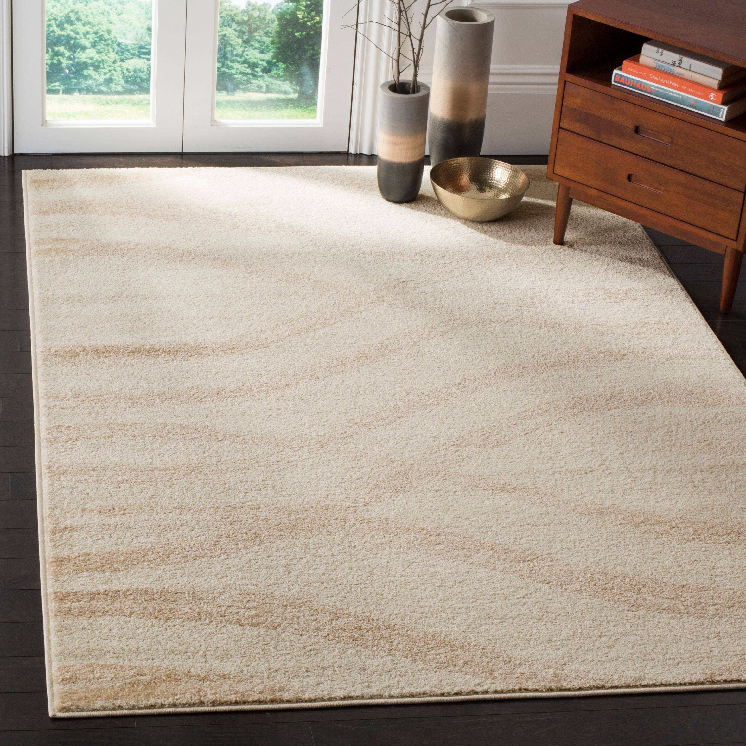 Cream and Champagne Abstract Rectangular 9' x 12' Area Rug
