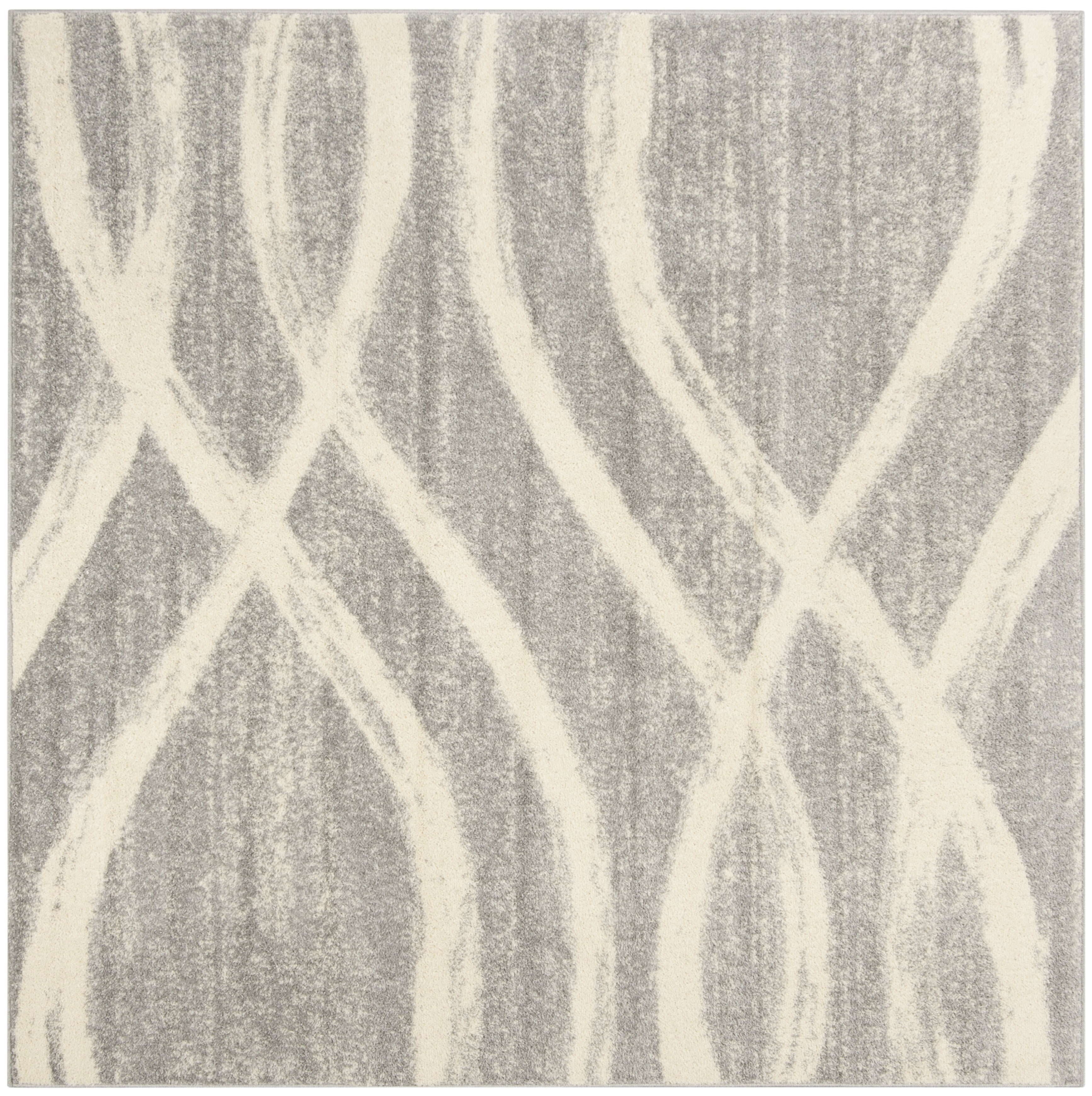 Grey and Cream Synthetic Square Area Rug, 6' x 6'