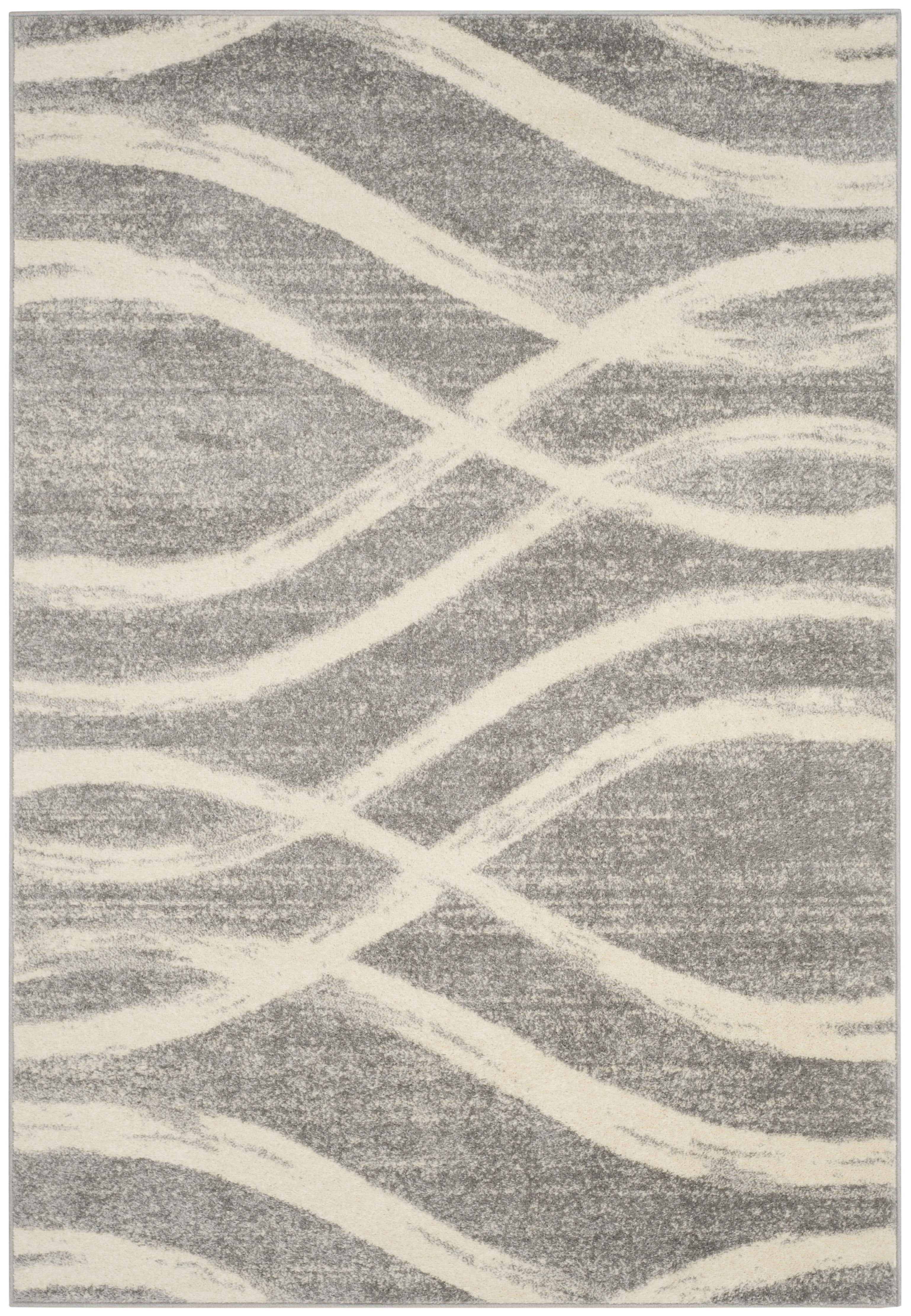 Chic Grey/Cream Synthetic 6' x 9' Easy-Care Rectangular Rug