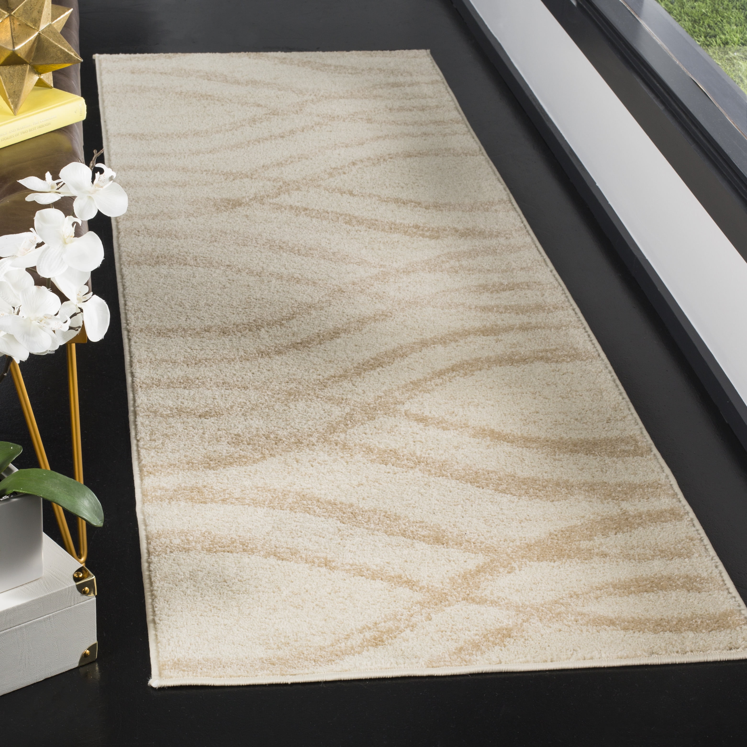 Cream and Champagne Modern Wave Runner Rug
