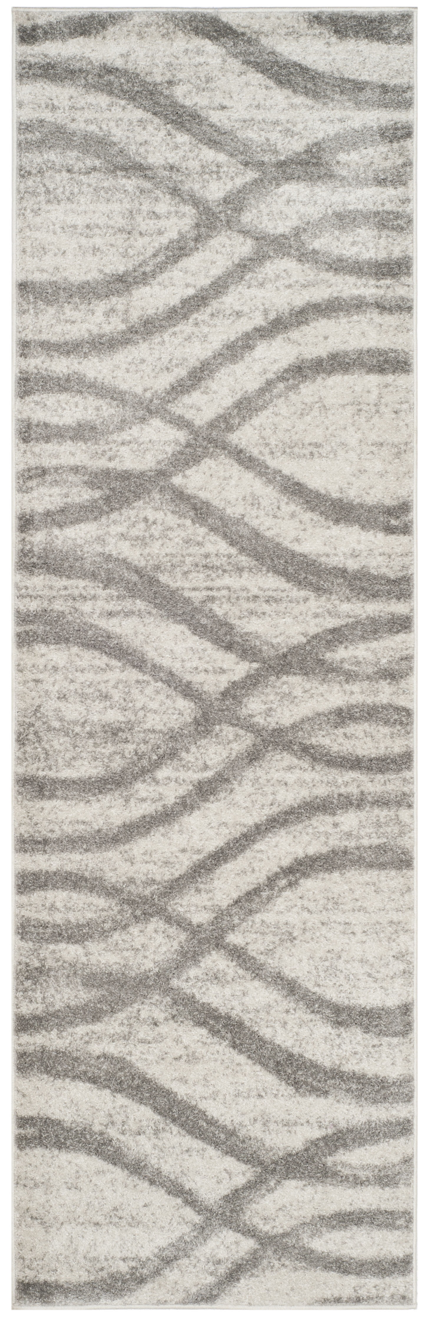 Modern Grey and Cream Synthetic Abstract Area Rug, 2'6" x 6'