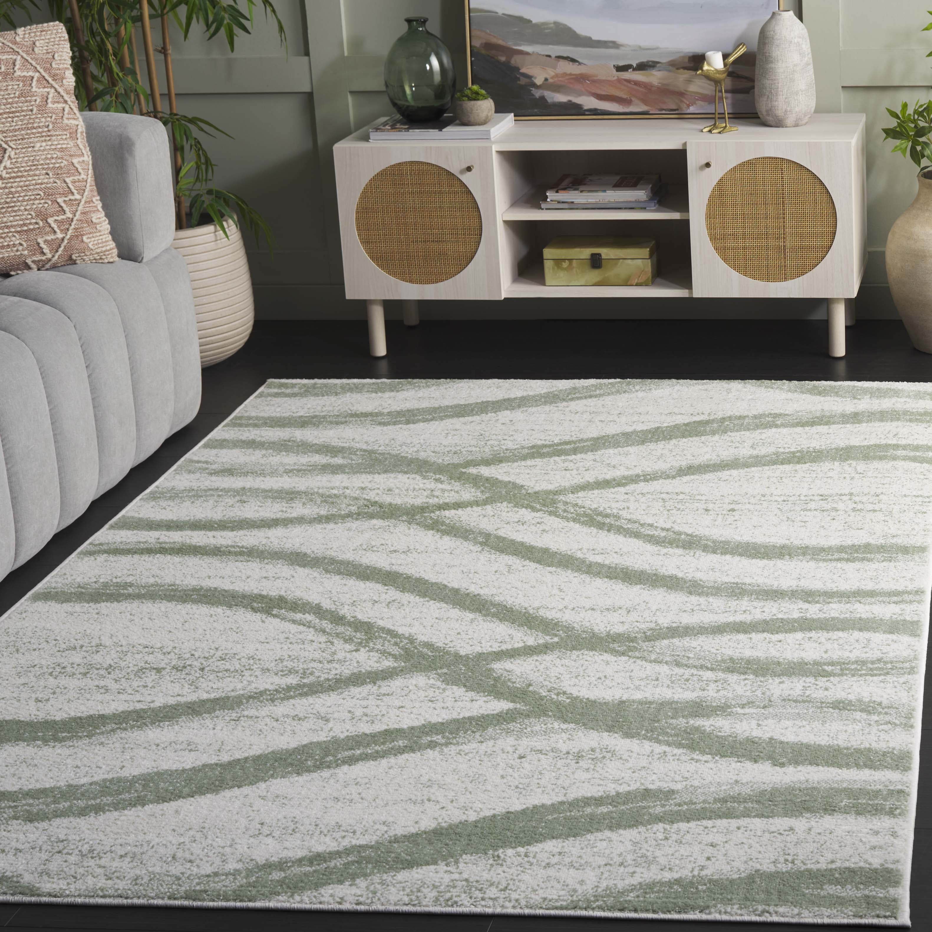 Safavieh Adirondack Isidor Geometric Swirls Area Rug, Ivory/Sage, 4' x 4' Square
