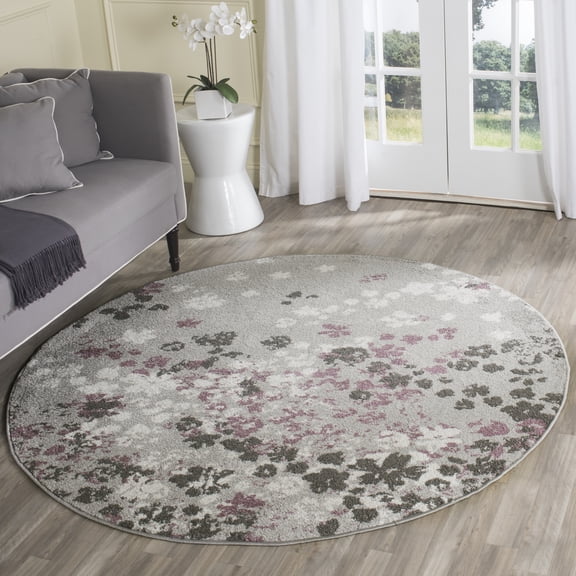 SAFAVIEH Adirondack Jermaine Abstract Area Rug, Light Grey/Purple, 8' x 8' Round