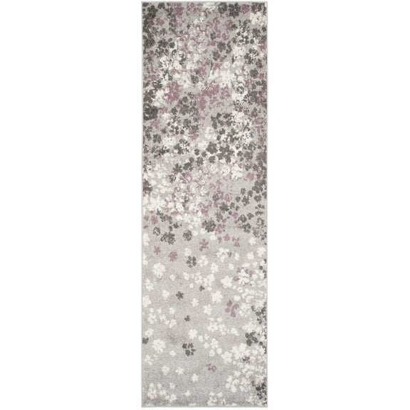 SAFAVIEH Adirondack Jermaine Floral Runner Rug, Light Grey/Purple, 2'6" x 14'