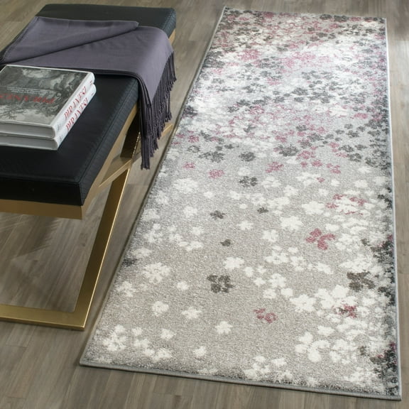 SAFAVIEH Adirondack Jermaine Floral Runner Rug, Light Grey/Purple, 2'6" x 6'