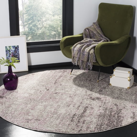 SAFAVIEH Adirondack Johna Abstract Area Rug, Light Grey/Purple, 8' x 8' Round