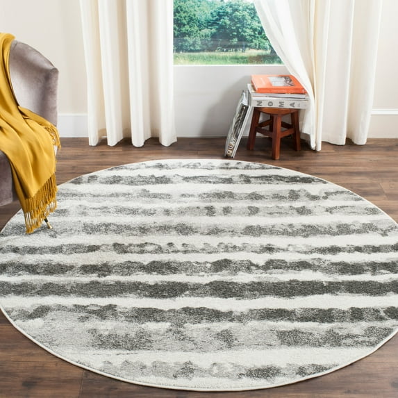 SAFAVIEH Adirondack Katina Striped Area Rug, Ivory/Charcoal, 4' x 4' Round