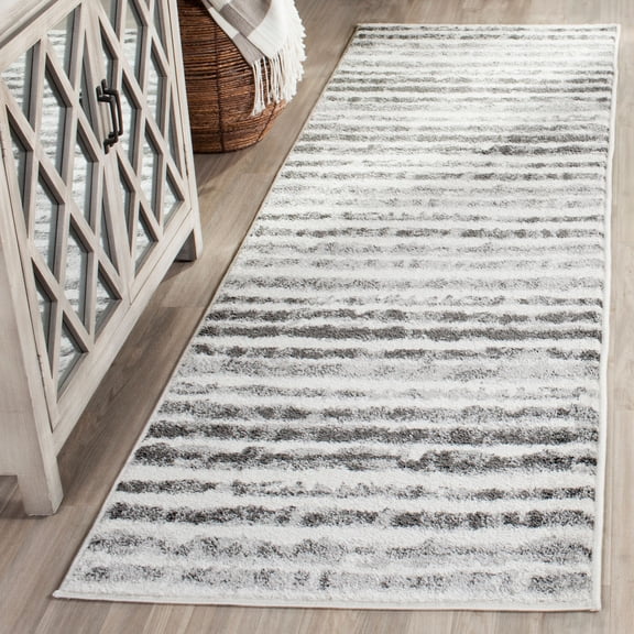 SAFAVIEH Adirondack Katina Striped Runner Rug, Ivory/Charcoal, 2'6" x 6'