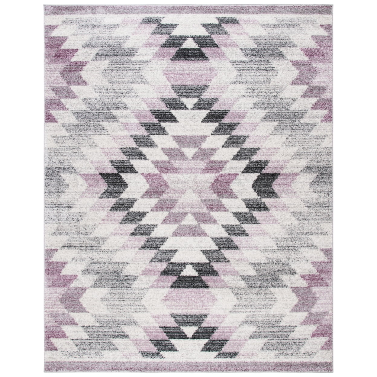 Plum and Ivory Geometric Synthetic 3' x 5' Area Rug