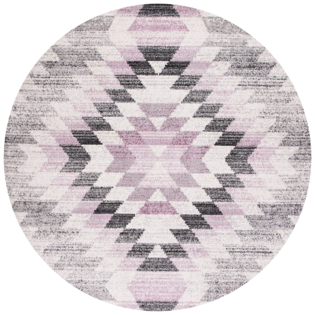 Plum and Ivory Round Synthetic Easy Care Area Rug