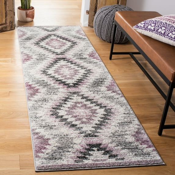 SAFAVIEH Adirondack Keiran Abstract Geometric Runner Rug, Plum/Ivory, 2'6" x 8'