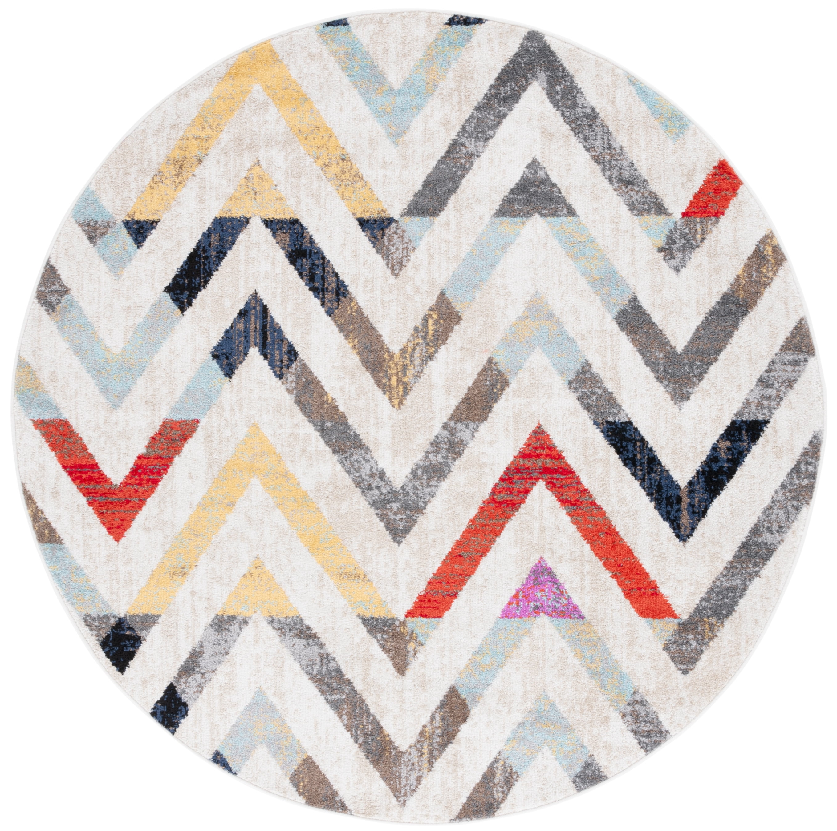 SAFAVIEH Adirondack Kenneth Zig Zag Area Rug, Ivory/Grey Rust, 6' x 6' Round