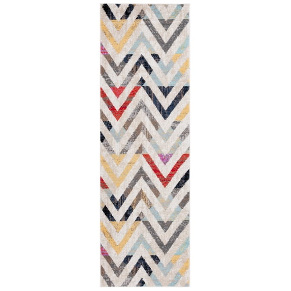 SAFAVIEH Adirondack Kenneth Zig Zag Runner Rug, Ivory/Grey Rust, 2'6" x 8'