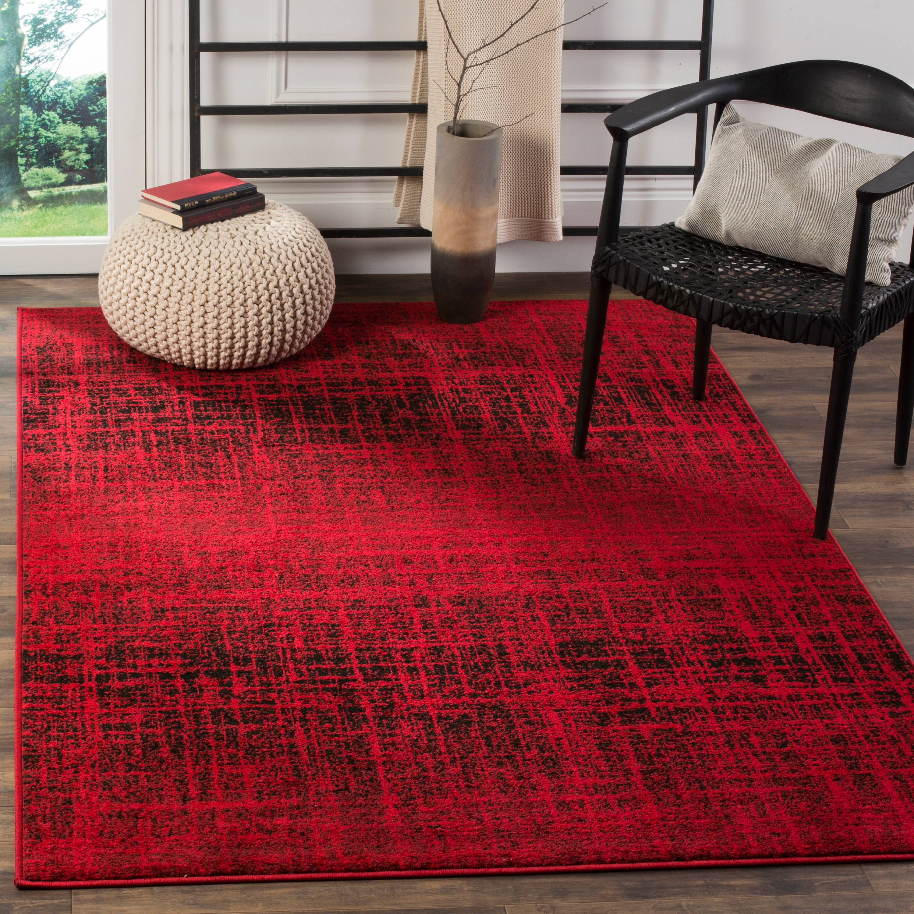 Red and Black Synthetic Circle Area Rug, 2'-6" x 4'