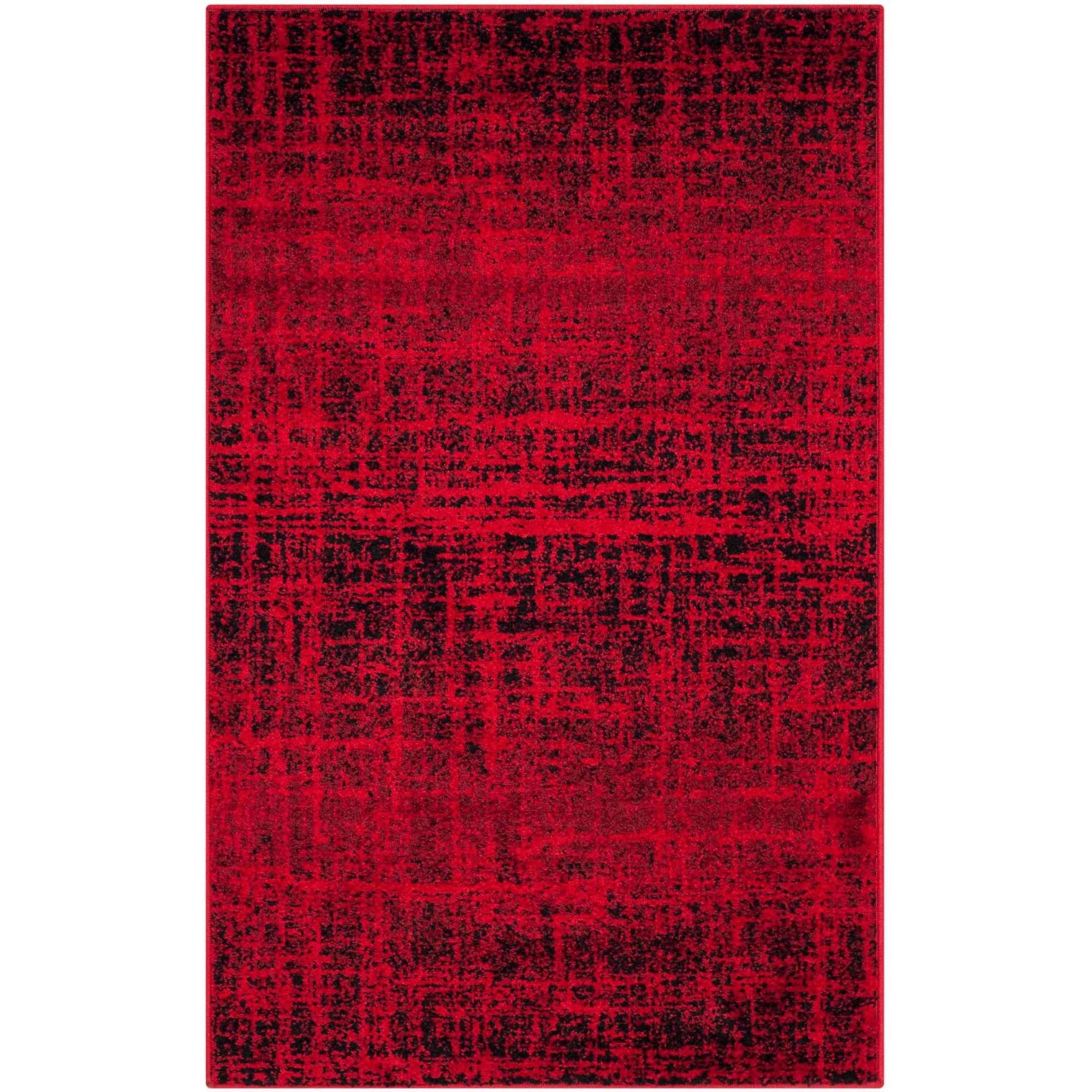 Red and Black Synthetic Rectangular Area Rug