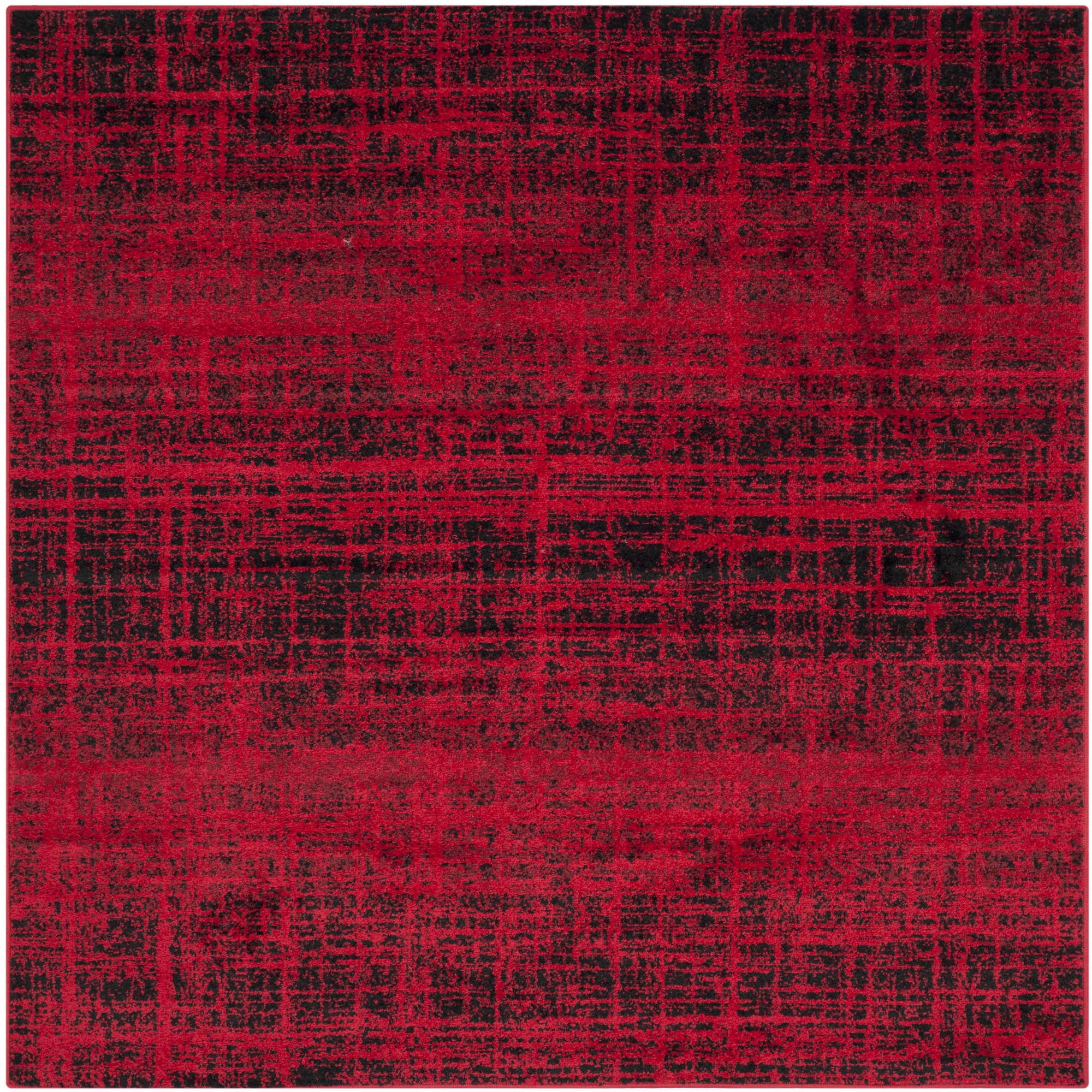 Red and Black Square Synthetic Area Rug