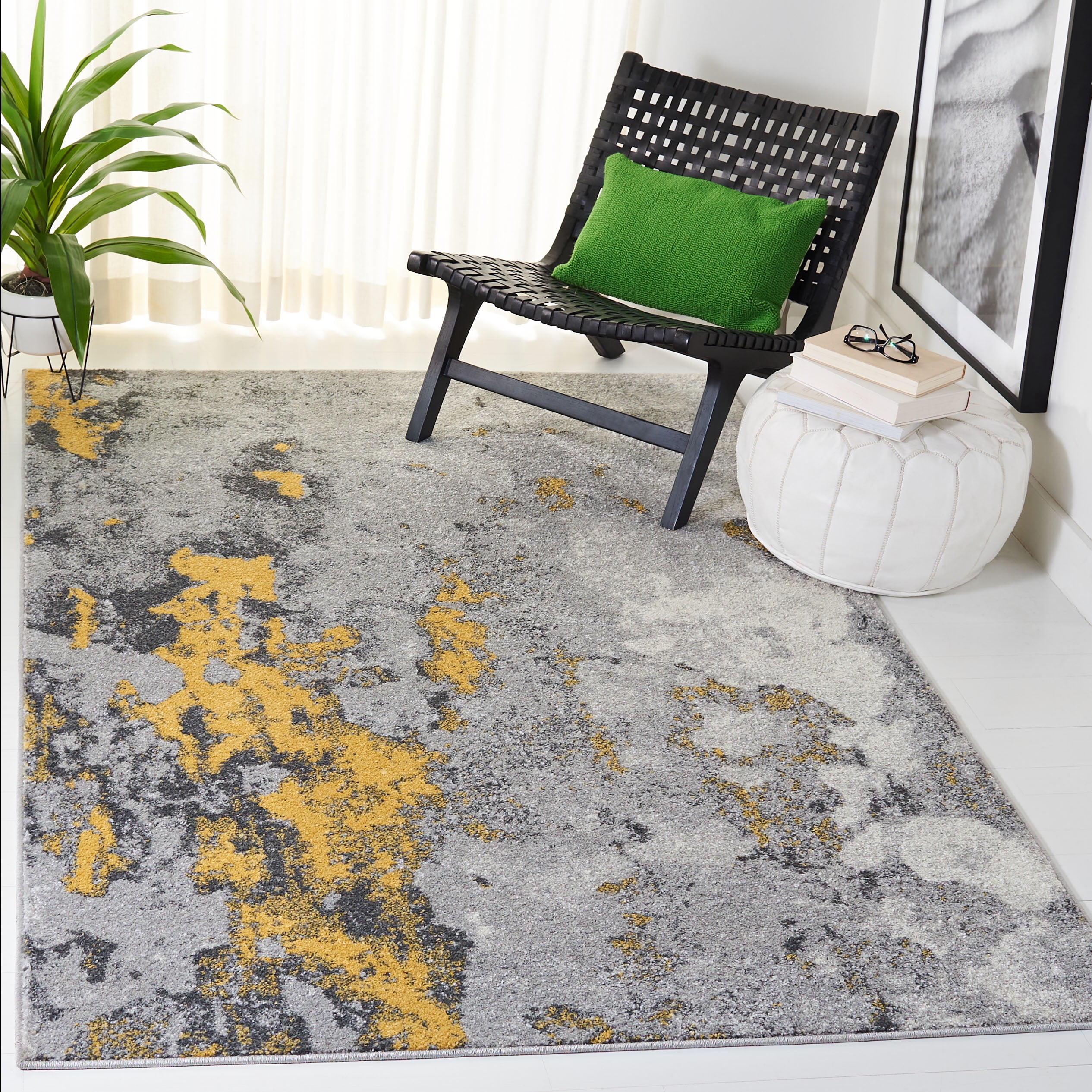 SAFAVIEH Adirondack Ladonna Abstract Area Rug, Grey/Yellow, 12' x 12' Square