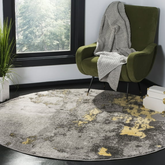 SAFAVIEH Adirondack Ladonna Abstract Area Rug, Grey/Yellow, 6' x 6' Round
