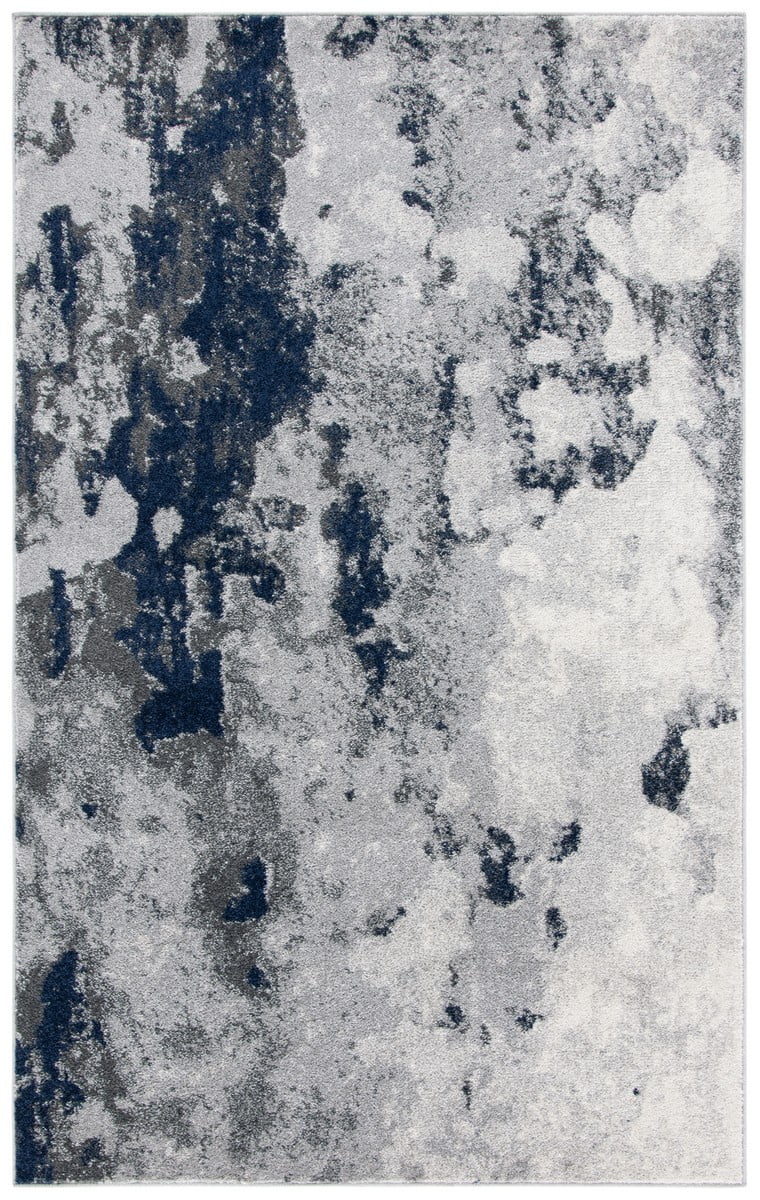 Navy and Grey Abstract Synthetic Area Rug 2'6" x 4'
