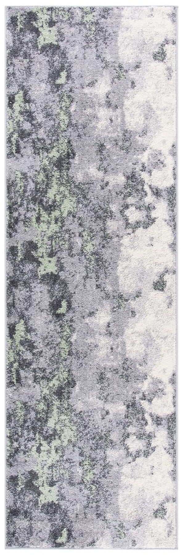 Gray and Green Abstract Synthetic Runner Rug