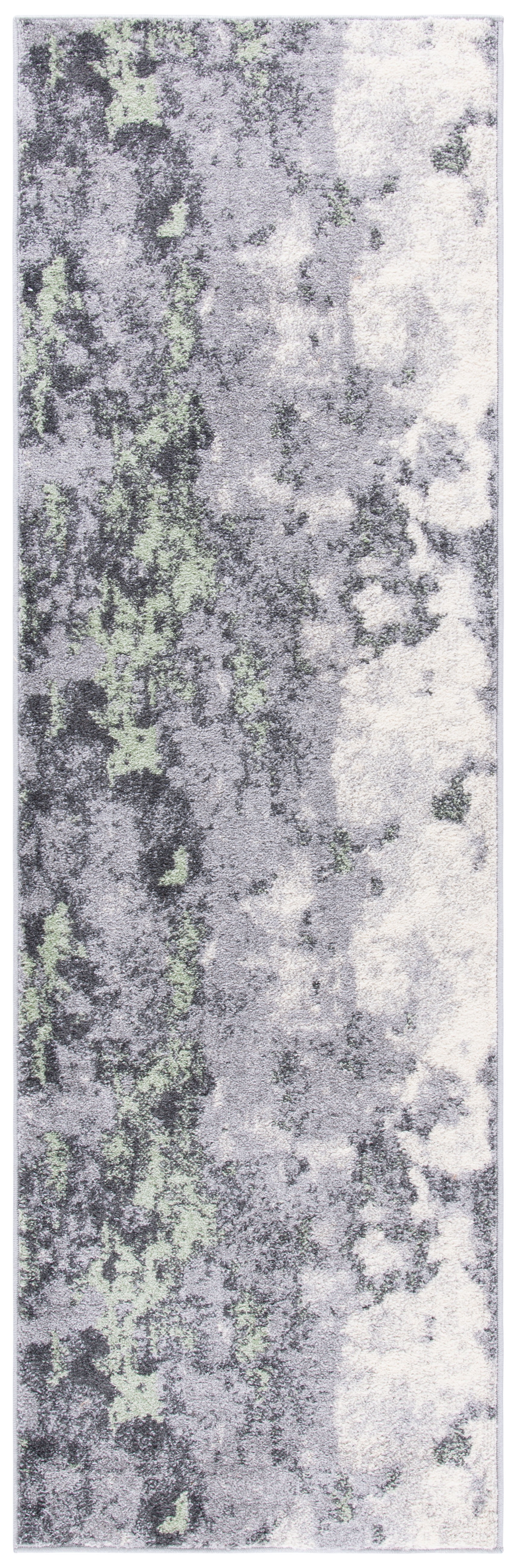 Adirondack Green and Grey Abstract Runner Rug, 2'6" x 14'