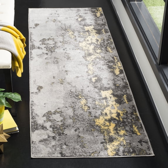 SAFAVIEH Adirondack Ladonna Abstract Runner Rug, Grey/Yellow, 2'6" x 10'