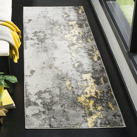SAFAVIEH Adirondack Ladonna Abstract Runner Rug, Grey/Yellow, 2'6" x 18'