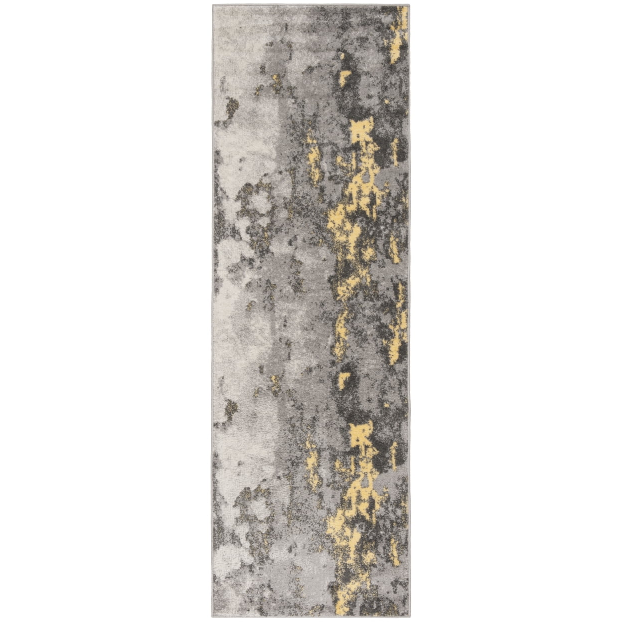 Grey and Yellow Abstract Synthetic Oversized Area Rug