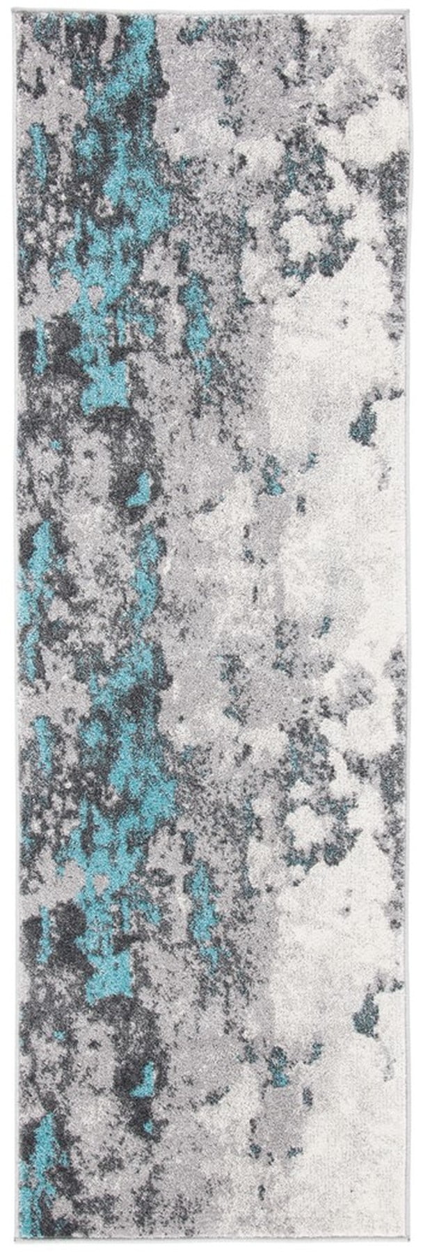 Turquoise and Gray Abstract Synthetic Runner Rug