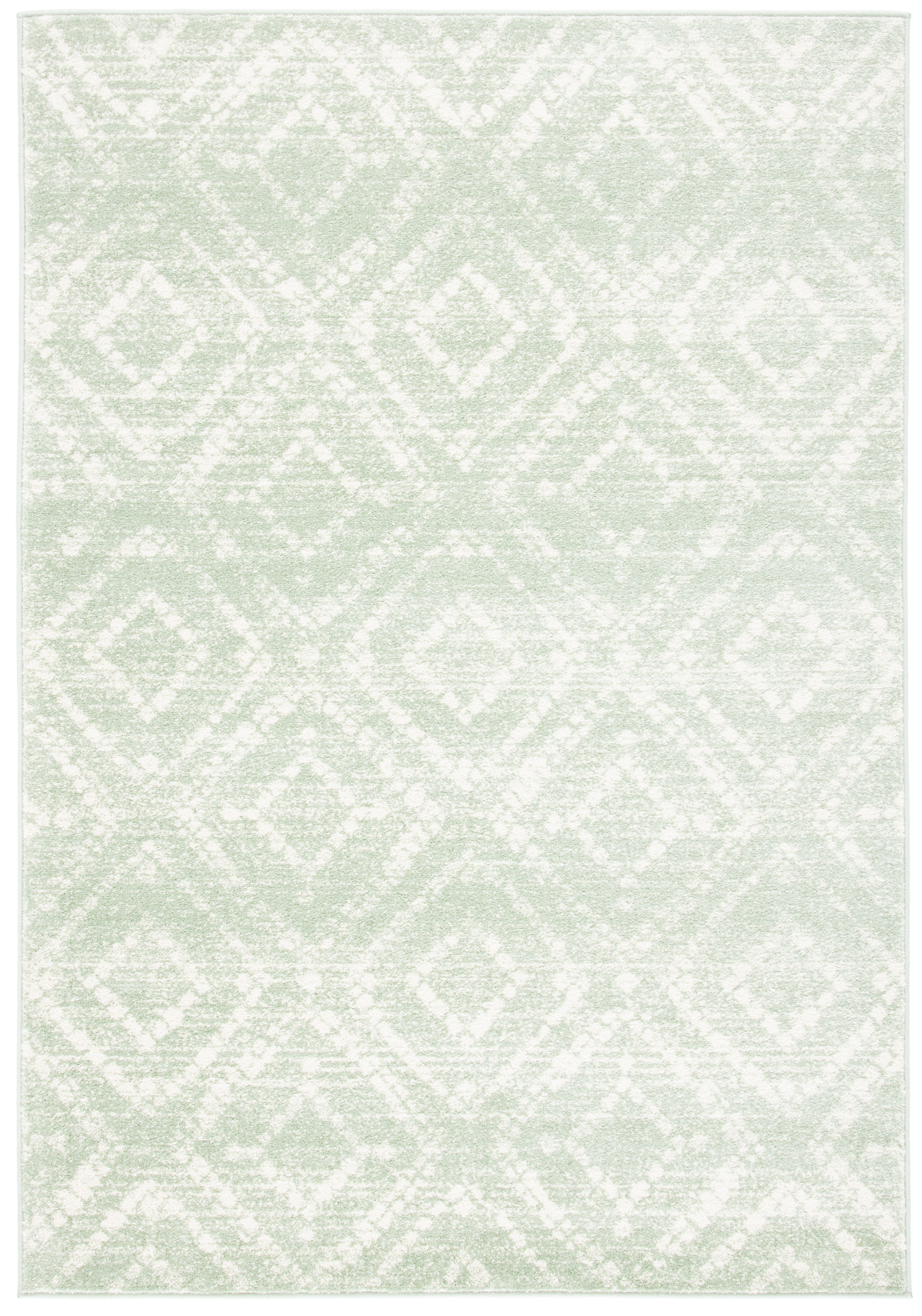 Green and Ivory Geometric Synthetic 4' x 6' Rectangular Rug