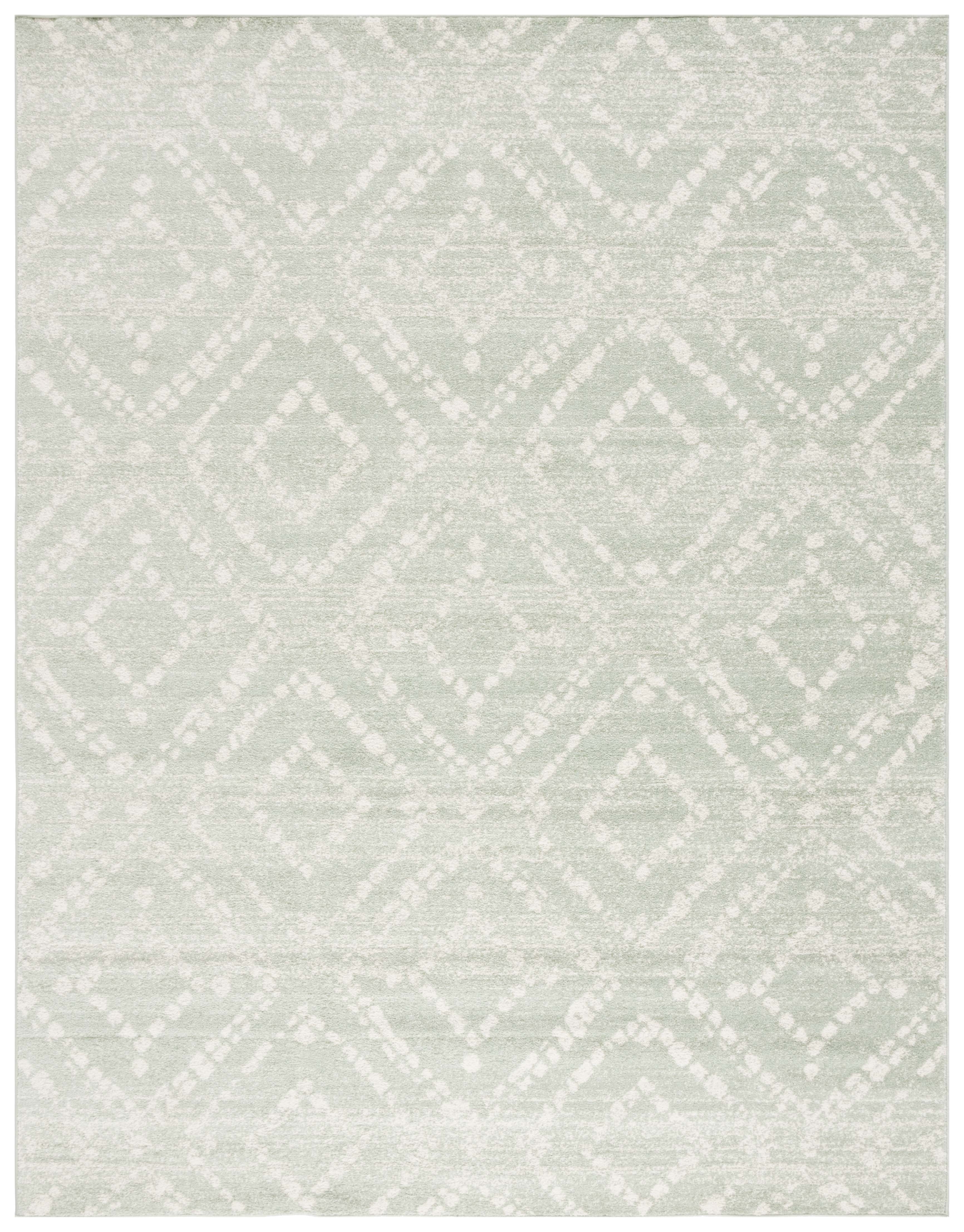 Green and Ivory Geometric 9' x 12' Synthetic Area Rug