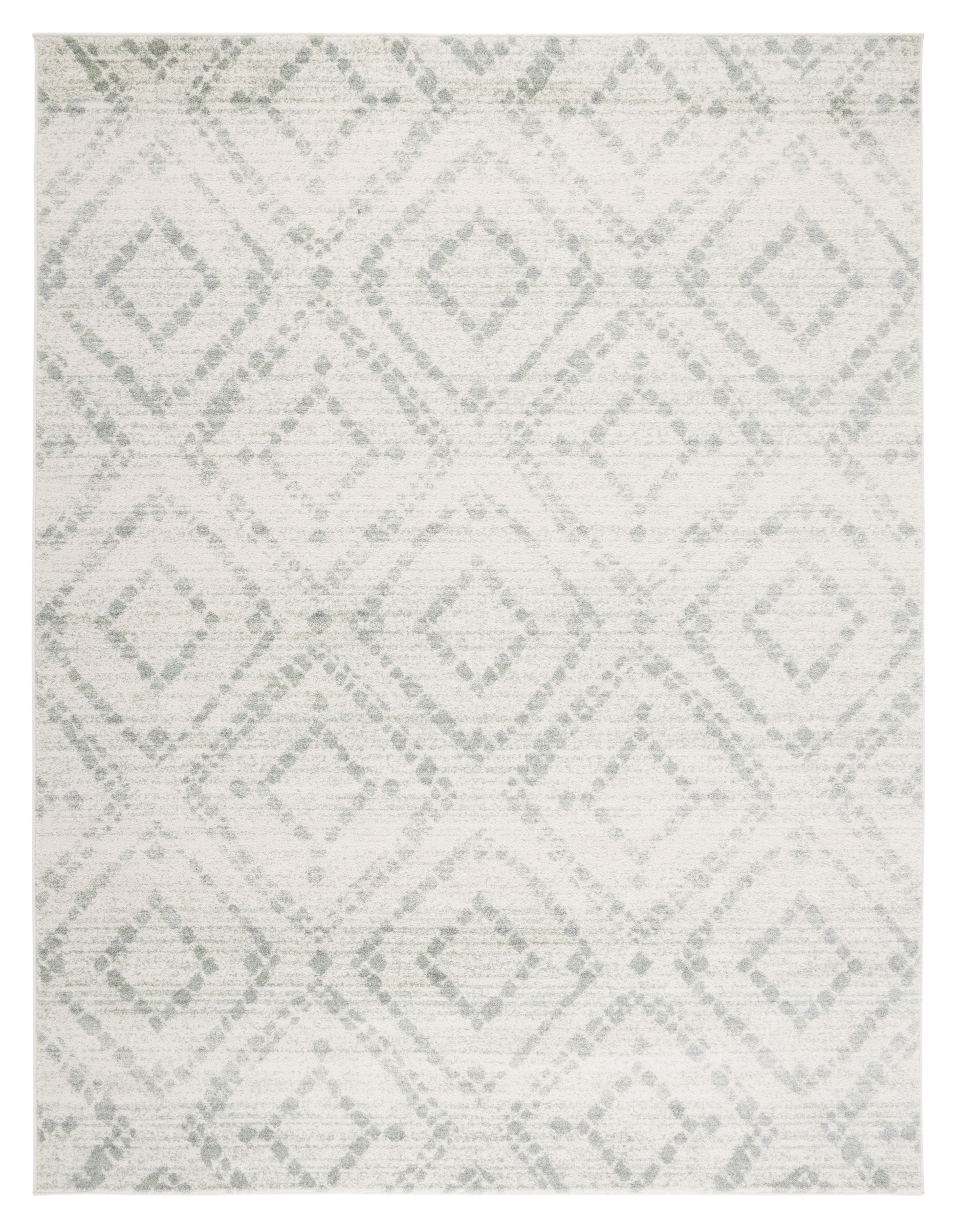 Ivory and Green Geometric 9' x 12' Synthetic Area Rug