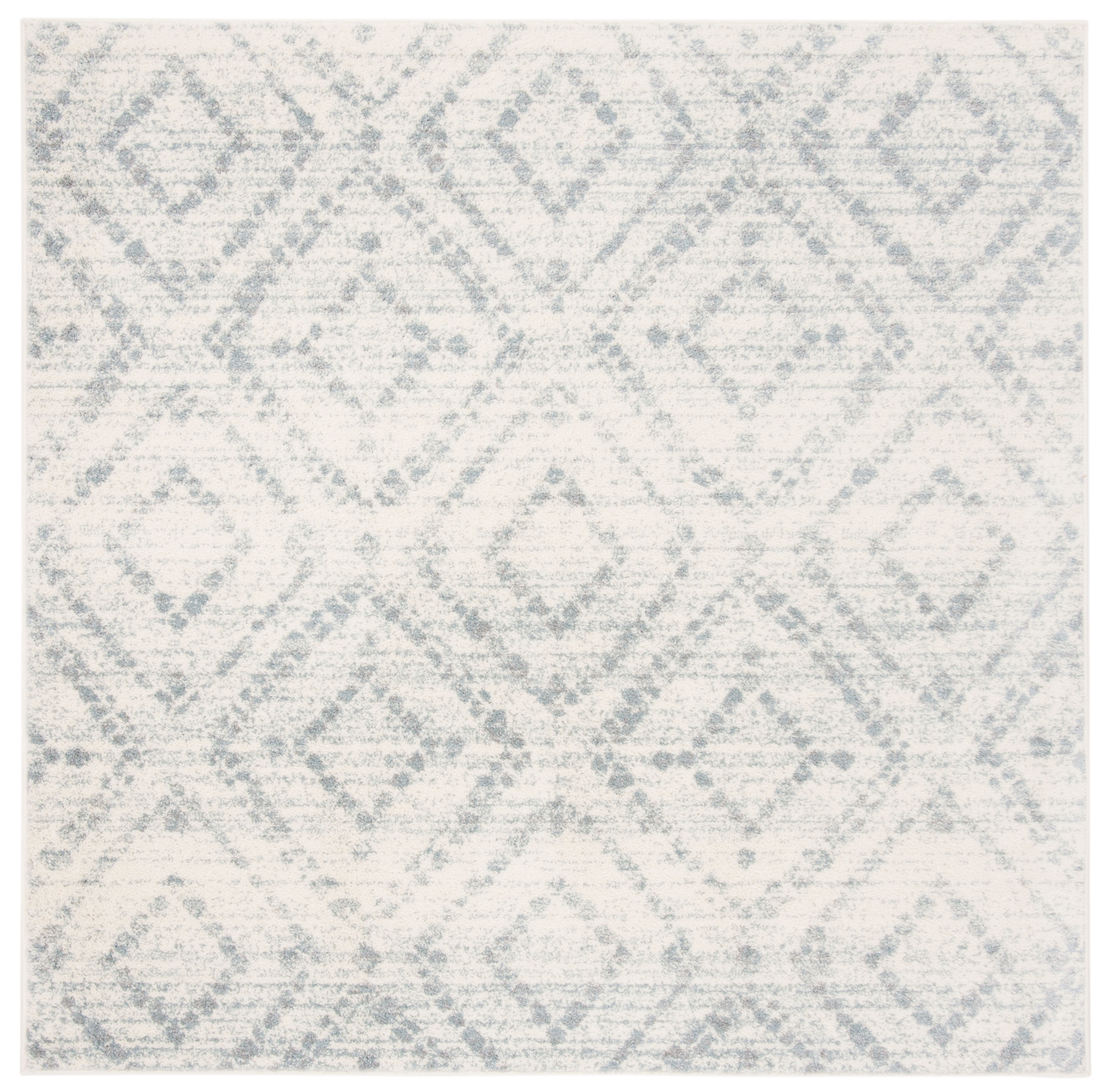 Ivory and Light Blue 12' x 12' Square Synthetic Area Rug