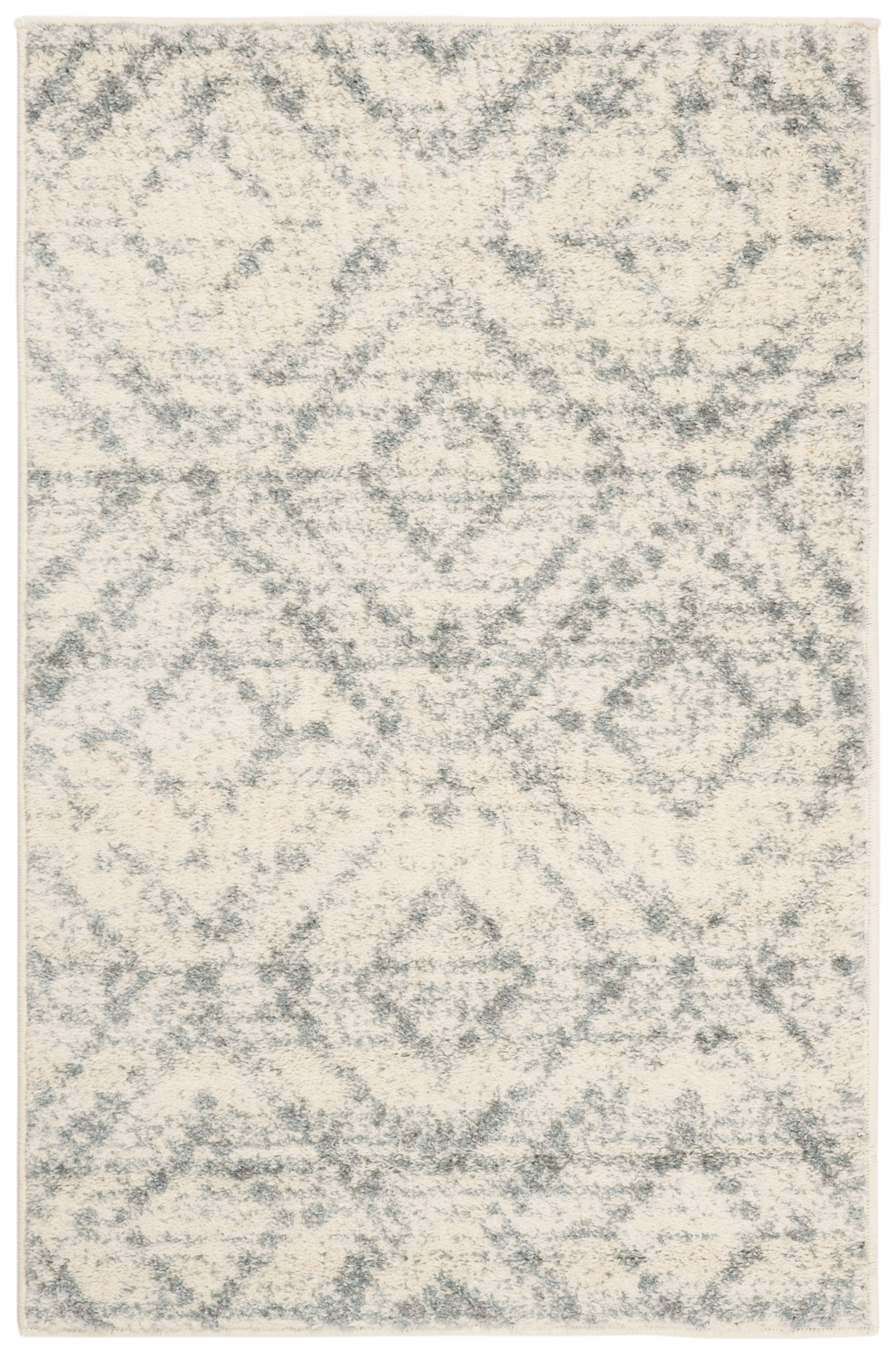 Ivory and Light Blue Geometric Rectangular Area Rug