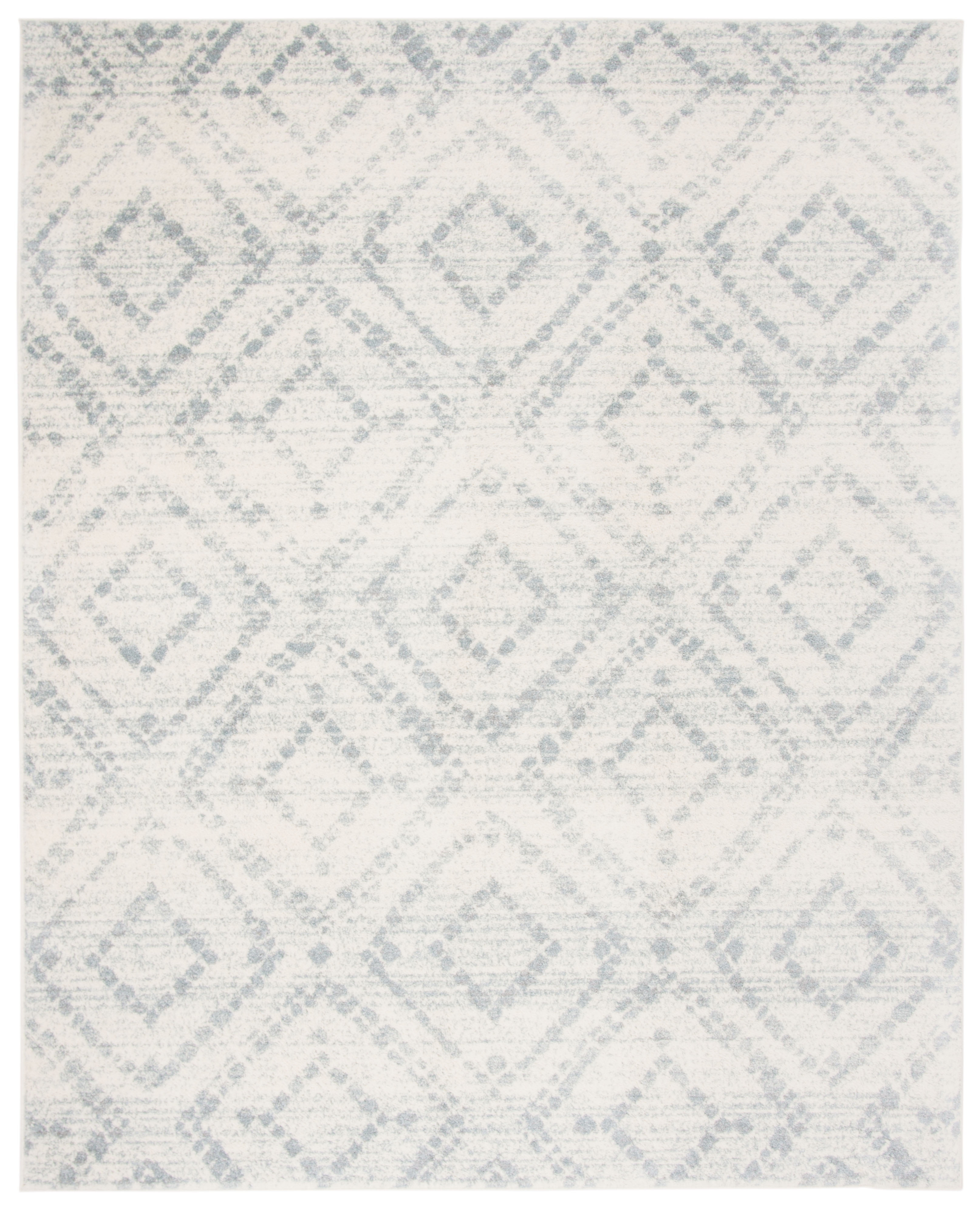 Ivory and Light Blue Geometric 8' x 10' Synthetic Area Rug