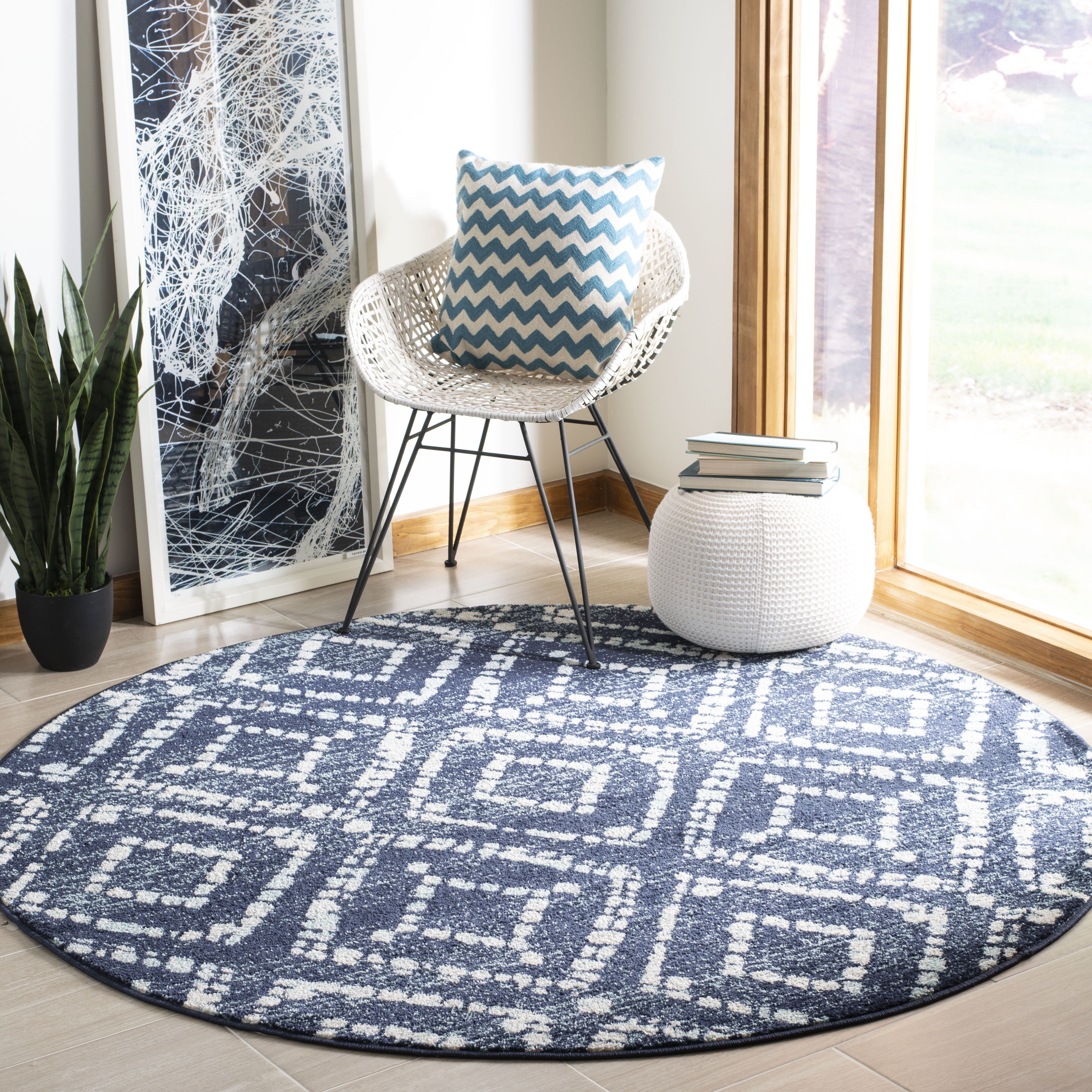 Safavieh Adirondack Lecia Geometric Area Rug, Navy/Ivory, 10' x 10' Round