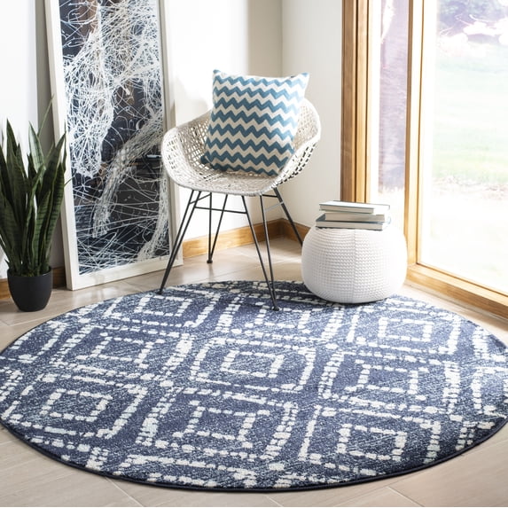 Safavieh Adirondack Lecia Geometric Area Rug, Navy/Ivory, 3' x 3' Round