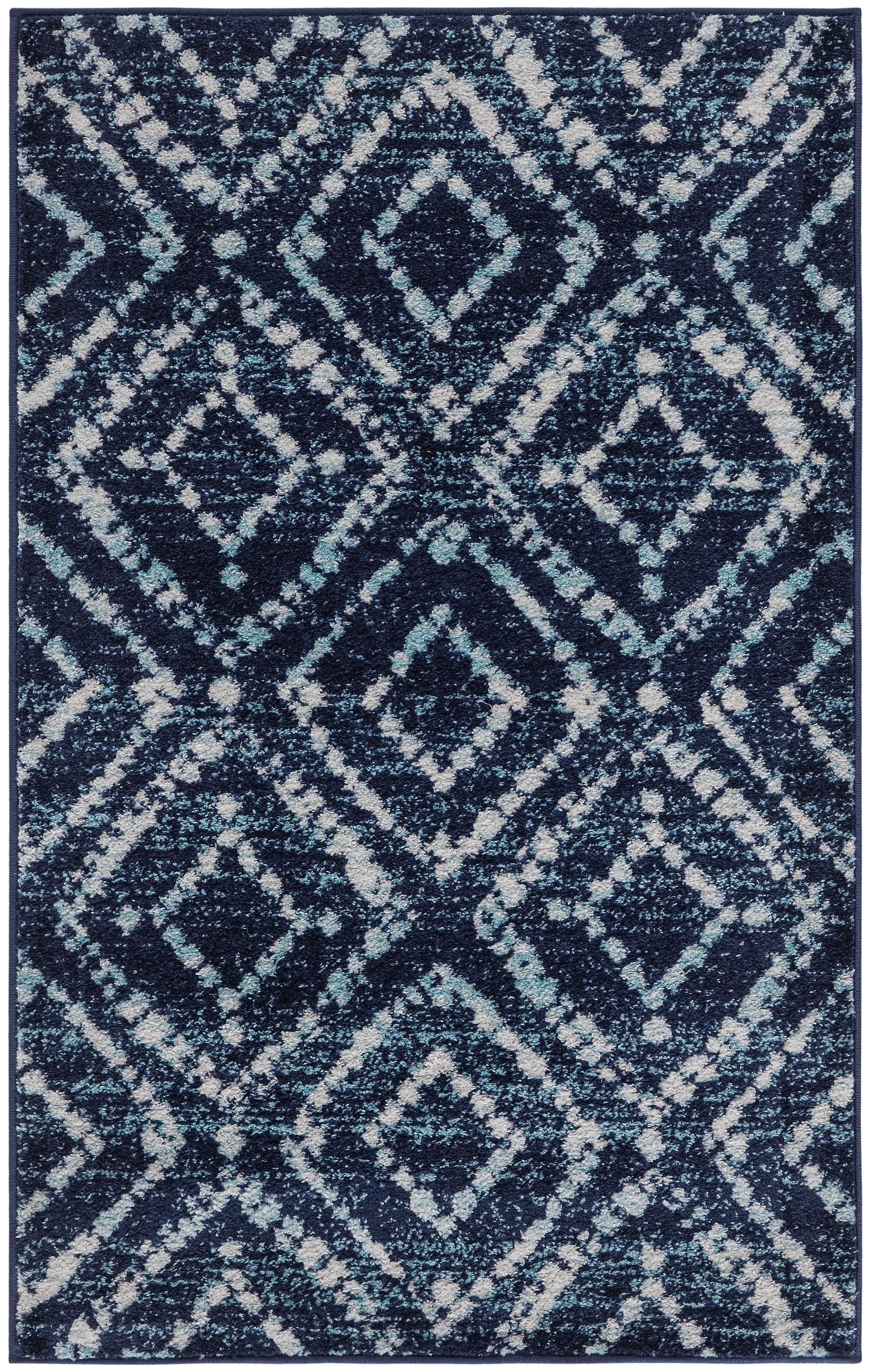 Navy and Ivory Geometric 4' x 6' Synthetic Area Rug
