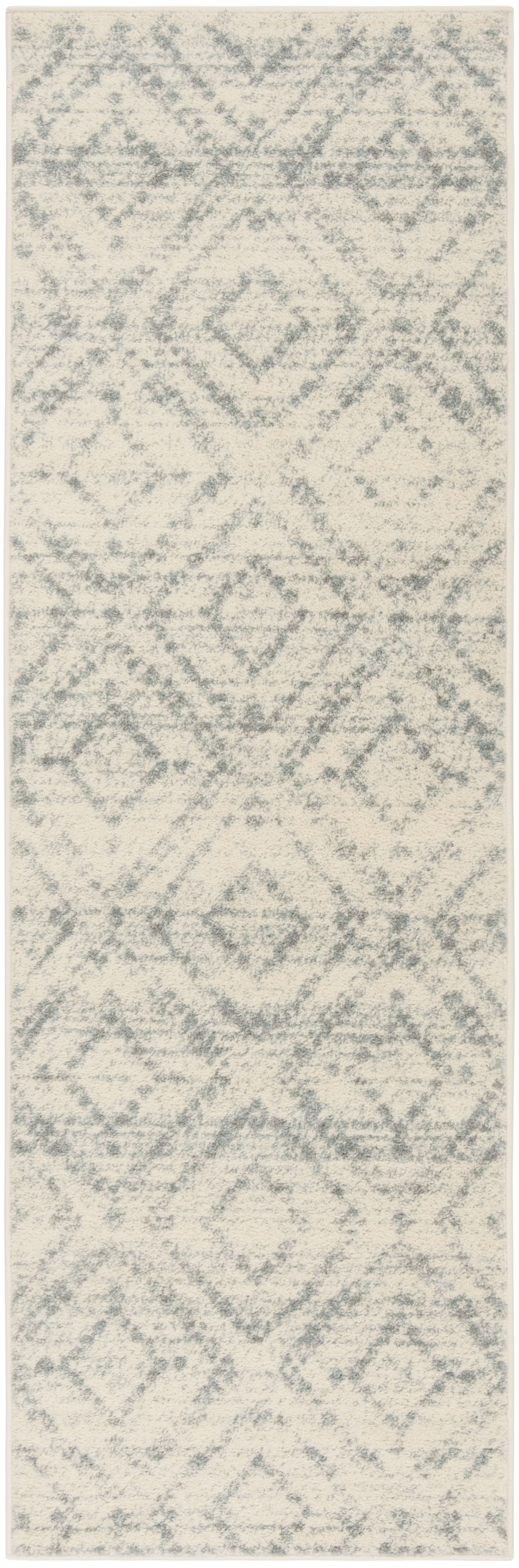 Ivory and Light Blue Synthetic Runner Rug, 2'-6" x 8'