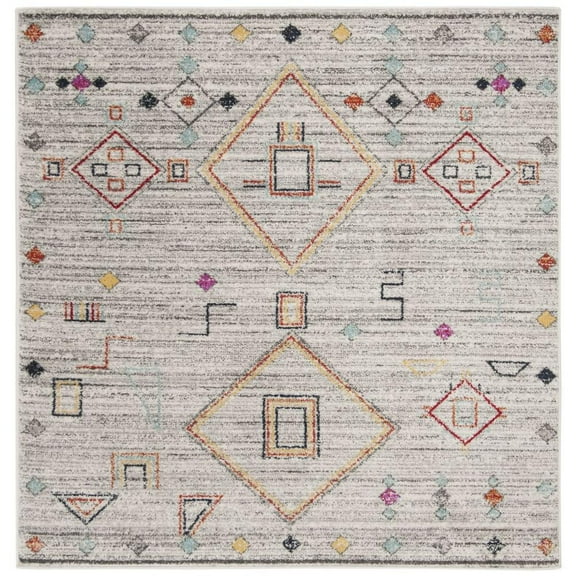 SAFAVIEH Adirondack Lesleigh Geometric Area Rug, Light Grey/Red, 6' x 6' Square