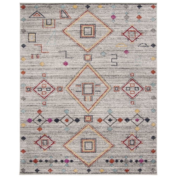 SAFAVIEH Adirondack Lesleigh Geometric Area Rug, Light Grey/Red, 6' x 6' Square