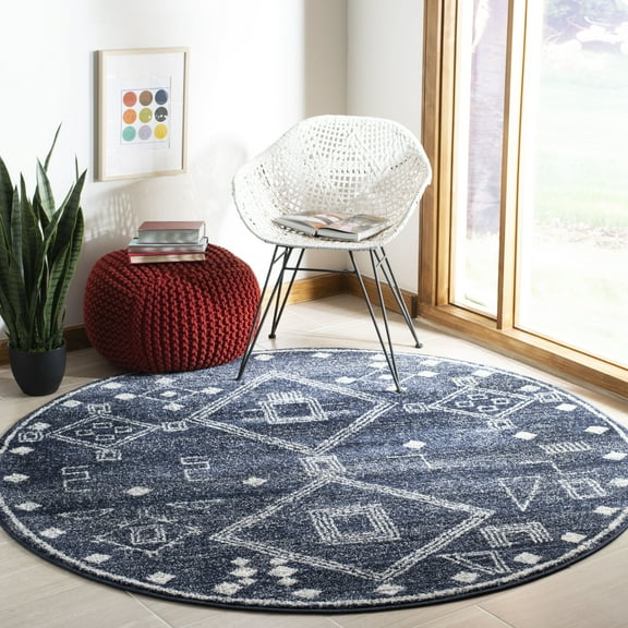 SAFAVIEH Adirondack Lesleigh Geometric Area Rug, Navy/Silver, 6' x 6' Round