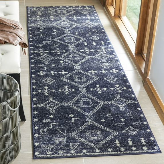 SAFAVIEH Adirondack Lesleigh Geometric Runner Rug, Navy/Silver, 2'6" x 8'