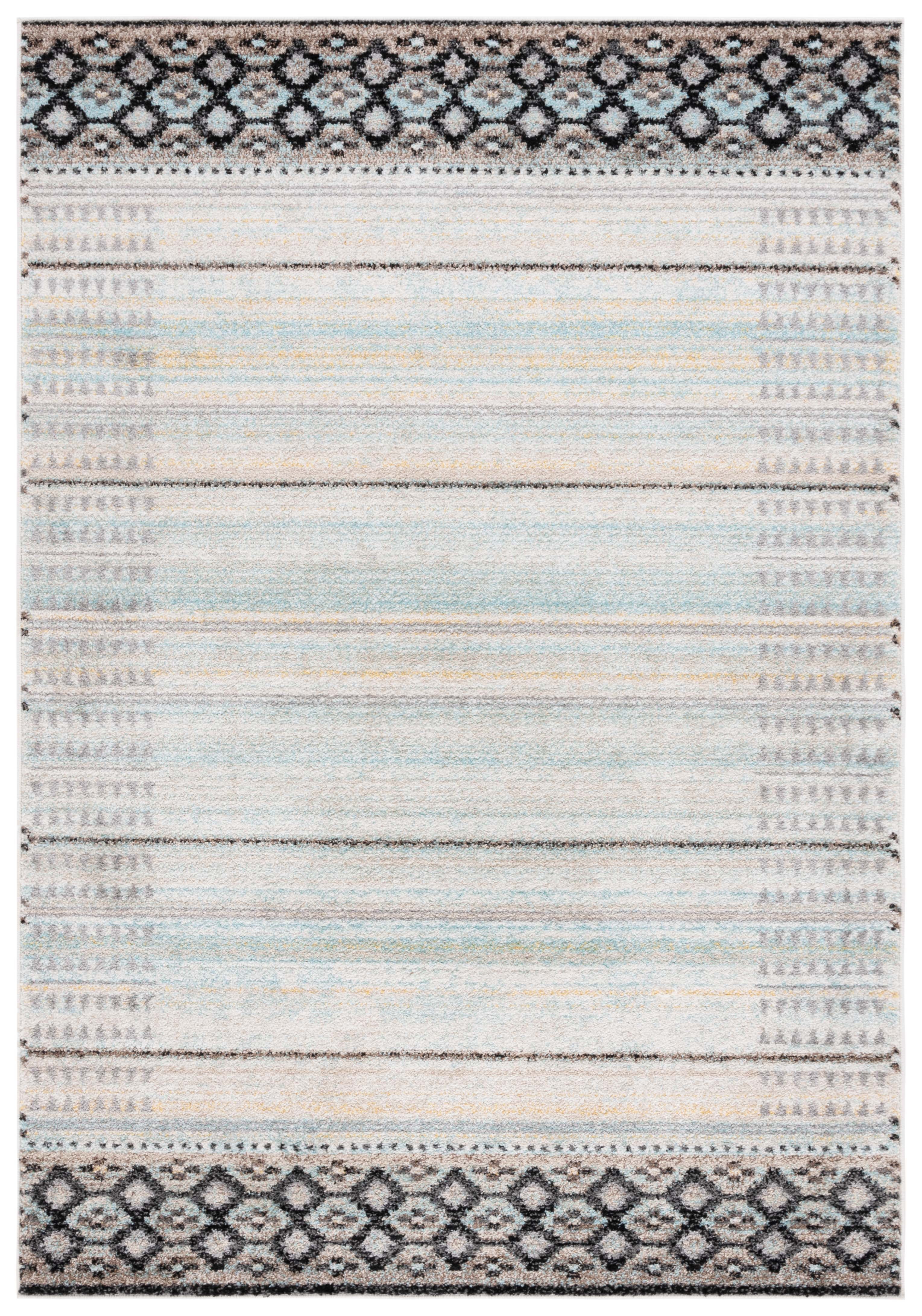 Ivory and Blue Grey Hand-Knotted Synthetic Round Area Rug