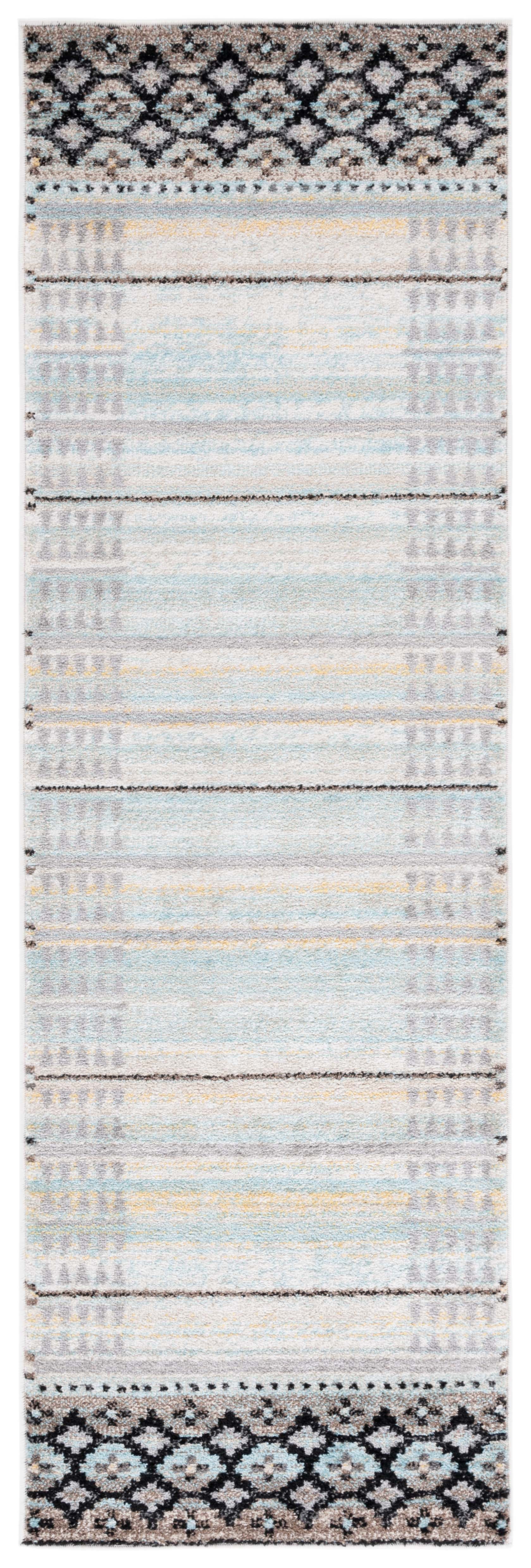 Blue and Ivory Geometric Pattern Runner Rug 2'6" x 8'