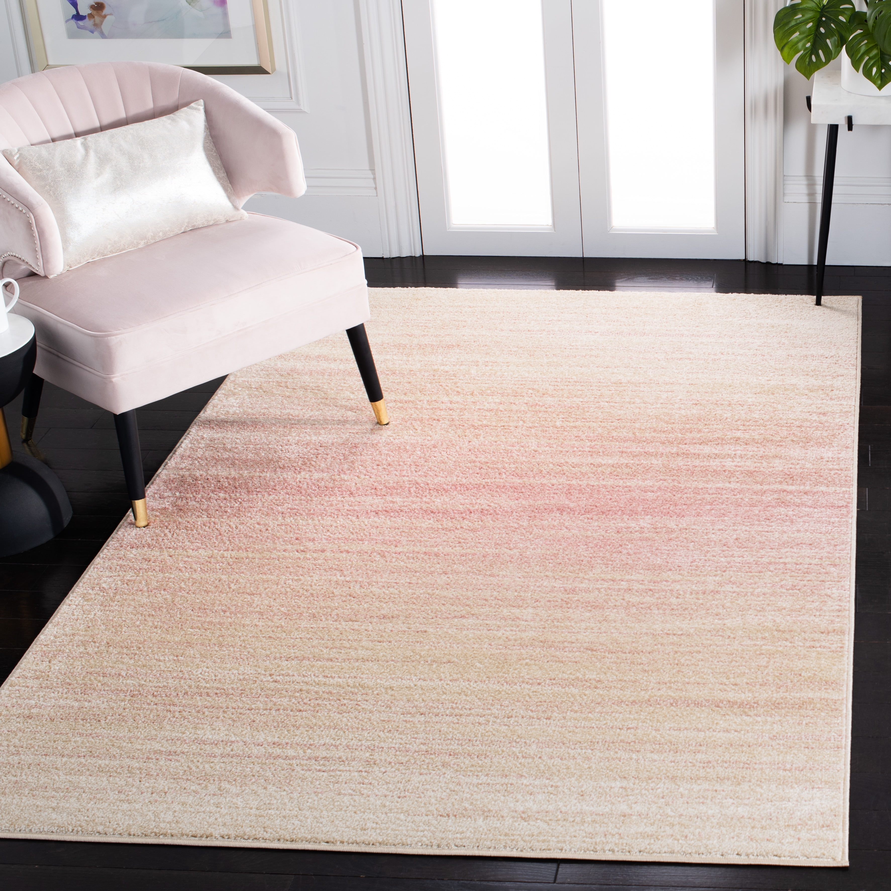 Adirondack Pink and Ivory 6' Square Synthetic Area Rug